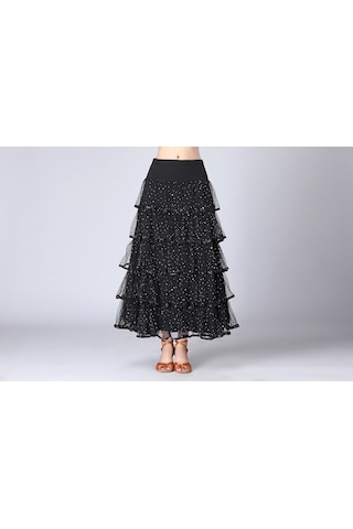 Sones Pullu Salıncak Modern Dans Uzun Etek Yarışma Kostümü Siyah