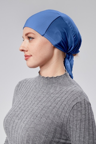 Kadın Tesettür Likralı Penye Dikişsiz Kaymaz Düz Bağlamalı Bone Açık Kot