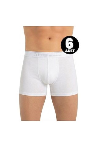 Öts Erkek 6 Lı Pamuklu Boxer Esnek Özel Esnek Kalıp 2640-6 Beyaz