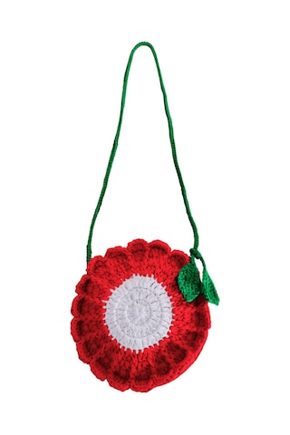 Bb Bibutikshop El Yapımı Örgü Çiçek Desenli Kız Çocuk Omuz Çantası Kırmızı