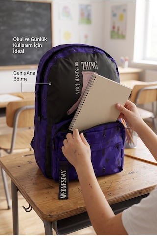 Wednesday Mor İlkokul Okul Çantası Çocuk Sırt Çantası Günlük Kullanım 43 X 27 X 15 Cm Çok Renkli