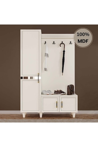 Kardelen Mdf Raflı Askılıklı Ayaklı Tasarım Portmanto Ayakkabılık Krem