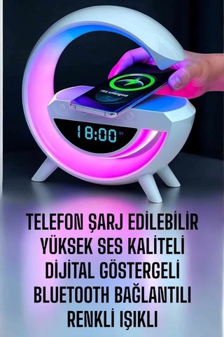 Home Bluetooth Hoparlör Dijital Göstergeli Wireless Şarj Rgb Işıklı