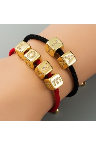 Fastbuy İngilizce Mektup Boncuk Bilezik Pirinç Mikro Kakma Çift Kırmızı Dize Çekme L Stil Çok Renkli Takı Çok Renkli