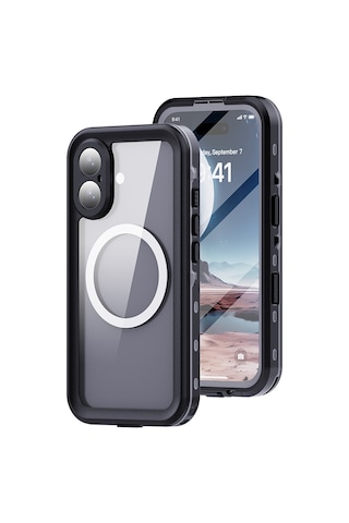 Apple Uyumlu iPhone 16 Kılıf 360 Koruma Su Geçirmez Toz Geçirmez Tam Koruma Magsafe Wireless Kapak Su Siyah