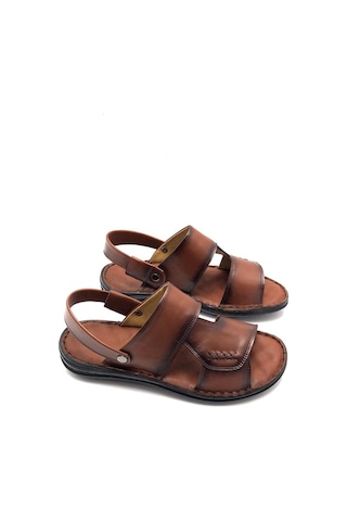 Deritarz Hakiki Deri Tam Ortopedik Hafif Taba Erkek Sandalet Taba