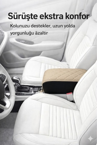 Lüks Oto Kolçak Kol Dayama Koltuk Arası Organizer Cepli Vidasız Montaj Bej Deri Ve Dikiş