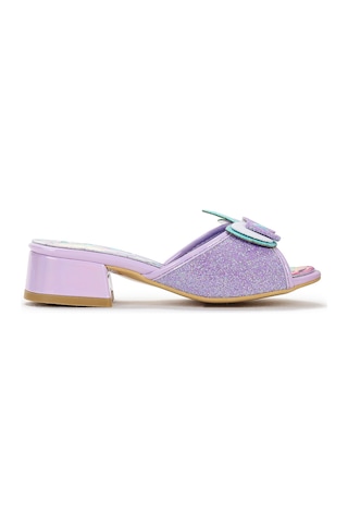 Kiko Kids Unicorn Kız Çocuk Topuklu Simli Abiye Terlik Lila Lila