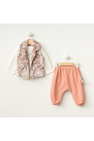 Baby Fou Leopar Desen Yelekli 3'lü Takım Gri
