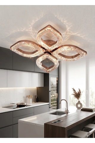 Lzy Avize Store Kristal Damla 4 Lü Gold Avize Salon, Yemek Masası, Mutfak, Antre Ve Çocuk Odası Aydınlatma