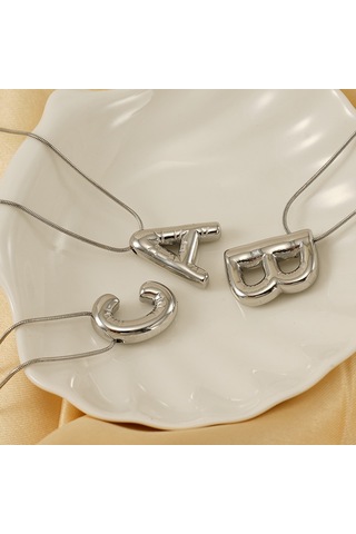 Relaxed Tombul Gümüş Parlak 26 İngilizce Kabarcık Harfler Kolye Hip Hop Kolye Klavikula Zinciri-a Beyaz