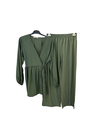 Z-521 Pile Ve Kimono Detaylı Pantolonlu Çilek İkili Takım Haki