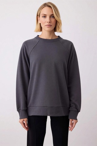 Benerly Kadın Bisiklet Yaka Reglan Kol Relaxed Kalıp Örme Sweatshirt Fonk Antrasit