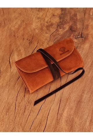 Kese Cüzdan Deri Ipli Çanta %100 Gerçek Süet Deri Taba