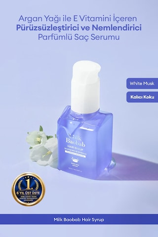Argan Yağı Ve E Vitaminli Nemlendirici Parfümlü Saç Serumu Mılk Baobab Hair Syrup White Musk