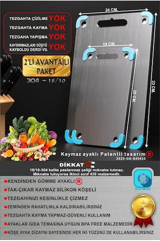 Büyük-küçük Paslanmaz Çelik Kesme Tahtası Ayaklı 304