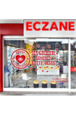 14 Şubat Sevgililer Günü Vitrin , Cam , Kapı Sticker Süsü Eczane Için
