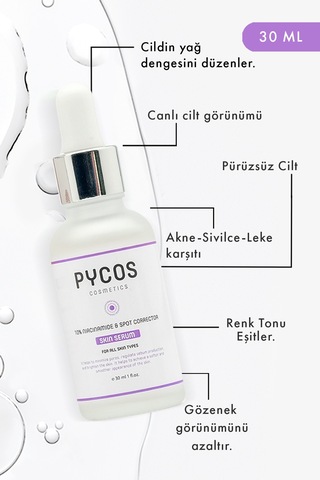 Pycos Cosmetıcs Niacinamide %10 + Hyalüronik Asit Ve Panthenol İçeren Cilt Bakım Serumu 30 Ml, Sebum Dengeleyici