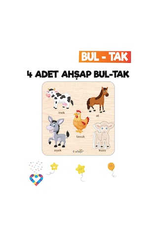 Eğitici 4 Adet Bul-tak Oyuncak Hayvanlar, Taşıtlar, İş Makineleri Ve Orman Hayvanları