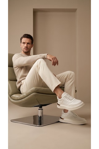 Daytex 2568 Togga - İçi Dışı Hakiki Deri Gizli Bağcıklı Silikon Kabartmalı Hafif Eva Taban Ortopedik Erkek Spor Sneaker Beyaz