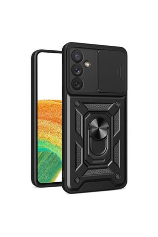 Zore Galaxy Uyumlu A34 Kılıf Magnetik Standlı Kamera Korumalı Sürgülü Vega Kapak - Siyah Siyah