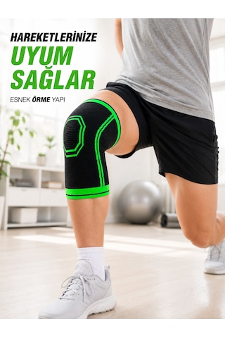 Nefes Alabilen Örme Sporcu Dizliği Esnek Yapılı Diz Destekleyici Siyah Yeşil - Lisinya