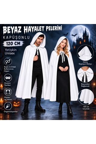 Storeşahin 120 Cm Beyaz Kapüşonlu Uzun Hayalet Pelerin Shn0720 Diğer