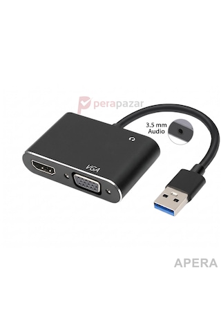 Usb 3.0 To Hdmı Ve Vga Adaptörü 1080p Çift Ekran Ve Ses Çıkışlı Pc Uyumlu Çoklu Monitör Görüntü Aktarıcı Cn05