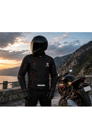 Prosev Ce2140 Motosiklet Montu 4 Mevsim Hörgüçlü Maxdura 600-d Dayanıklı Kumaş Deri Motorcu Mont Black Çok Renkli