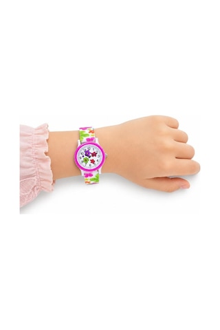Çiçek Desenli Pembe Kız Çocuk Kol Saati Analog Saat St-304421 Beyaz
