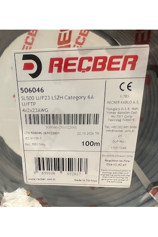 Reçber Sl500 U/f23 Lszh Cat 6a U/ftp 100 Metre Gri