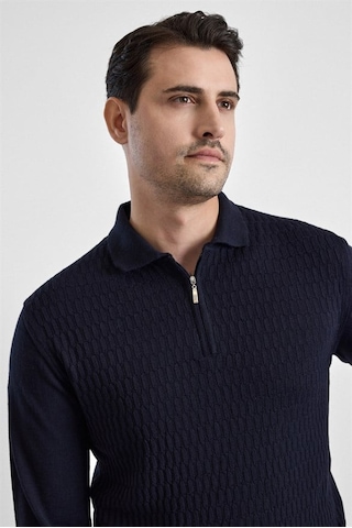 Süvari Lacivert Regular Fermuarlı Polo Yaka Kazak Tr2013700493-m09