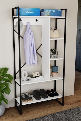 Aria Vestiyer Dekoratif Askılık Portmanto Çok Amaçlı Raf Beyaz