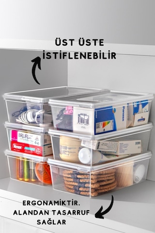 10'lu Set Kendinden Kapaklı Derin Dondurucuya Uygun Saklama Kabı 1 Lt. Ve 2 Lt. Şeffaf