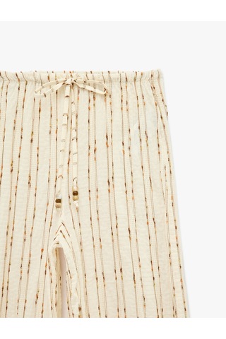 Koton Koton X Şahika Ercümen - Beli Bağcıklı Geniş Paça Müslin Kumaş Pantolon Kahverengi Çizgili 6sak40260ew