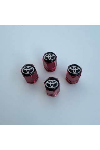 Toyota Yaris İle Uyumlu Logolu Alüminyum Altıgen Kırmızı Sibop Kapağı