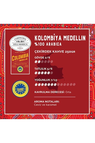 Caffe Corsini Kolombiya Medellin %100 Arabica Çekirdek Kahve 250 G