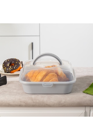 Porsima 1094 Soft Kilitli Taşıma Çantalı Pasta Kek Börek Kabı Gri