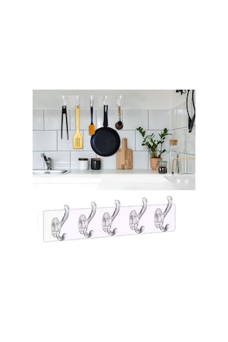 Zmc Bilişim 5'li Güçlü Yapışkanlı Şeffaf Duvar Askısı Banyo Mutfak Düzenleyici Pratik Askılık Çok Renkli