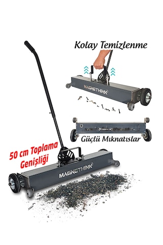 Manyetik Süpürge Mıknatıslı Metal Talaş Çivi Somun İğne Çapak Toplama Arabası Tekerlekli 50 Cm 50 CM