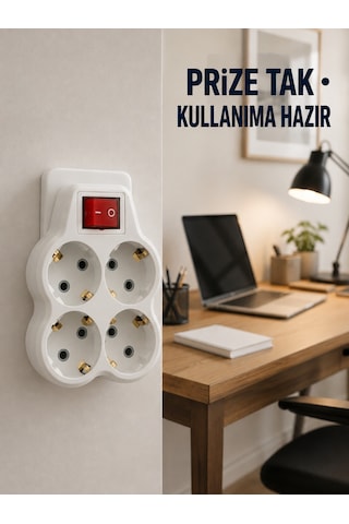 Duvar Priz Çoğaltıcı 4 Çıkışlı Açma Kapama Düğmeli Kablosuz Priz Adaptörü