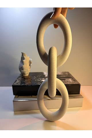 Modern Beyaz Zincir Dekoratif Obje Şık Masa Üstü & Kitaplık Süs Eşyası 15 Cm X 3 Zincir Bloğu