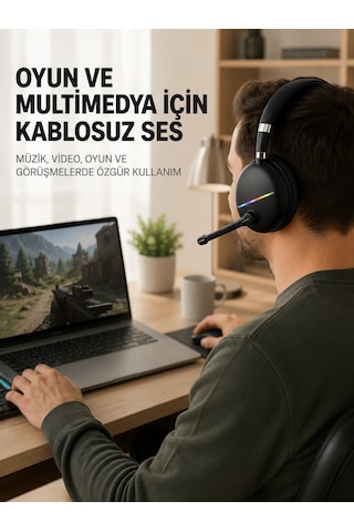 Bluetooth 5.0 Rgb Işıklı Mikrofonlu Kablosuz Kulak Üstü Kulaklık