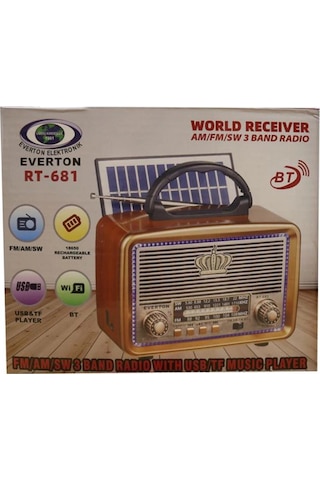 Everton Rt-681 Solarlı,ledli, Şarjlı Nostaljik Radyo Fm-am-sw-usb-tf