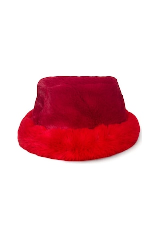 Me-vo Kadın Kırmızı Peluş Kürk Bucket Şapka, Yumuşak Kışlık Şapka Kırmızı