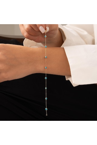Firuze Taşlı Minimal 14 Ayar Altın Bileklik Altın