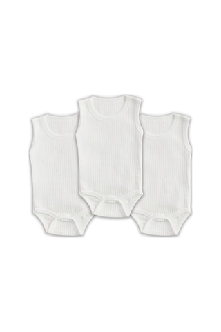 Novibaby 3'lü 24-36 Ay Ribana Bebek Atlet Body Zıbın Beyaz Raporlu Çıtçıtlı 100% Pamuk Beyaz