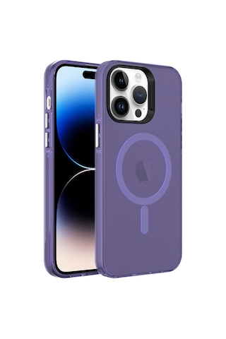 Apple Uyumlu iPhone 14 Pro Max Uyumlu Zore Magsafe Şarj Özellikli Buzlu Transparan C-pro Sert Kılıf-derin M Derin Mor -