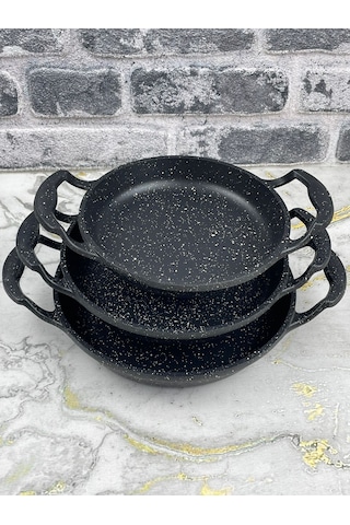 Mabeyn 3'lü Set Döküm Siyah Granit Sahan Tava 22cm-20cm-18cm 3lü