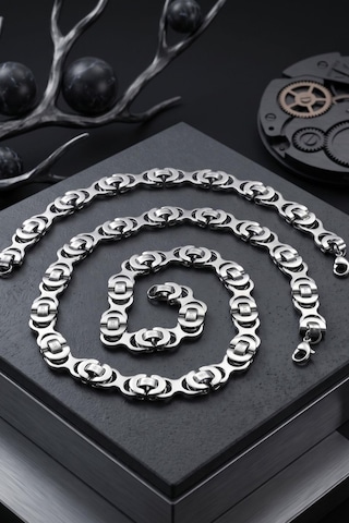Paslanmaz Çelik Euro Kral Model Erkek Kolye Zincir Ve Bileklik Set 10mm 902918 Gümüş